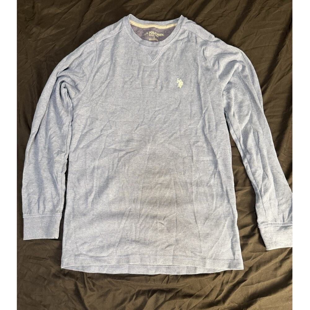 U.S. Polo Assn Shirt Mens Small Light Blue Waffle Knit Thermal Long Sleeve Logo